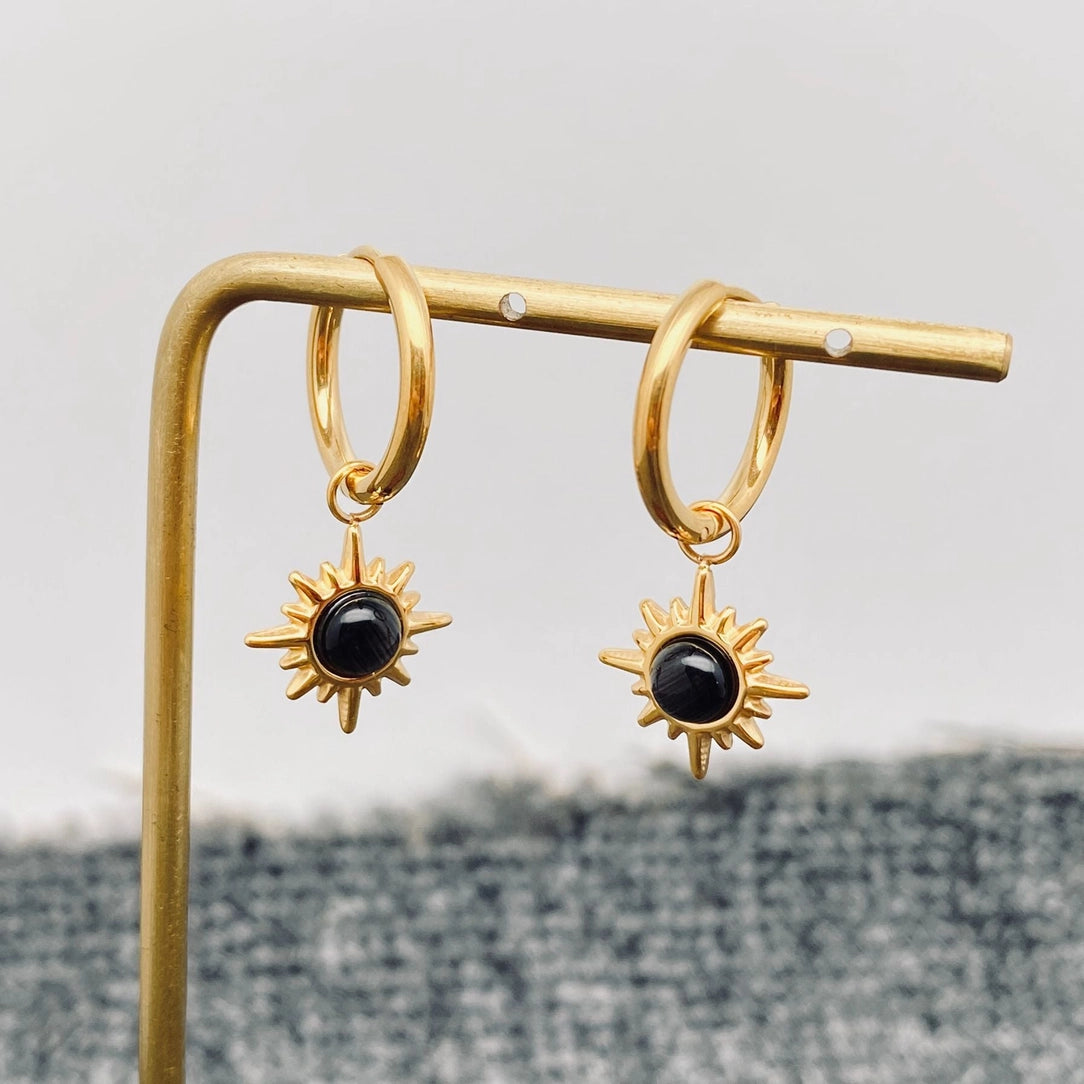 Cat's Eye Sun Charm Earrings