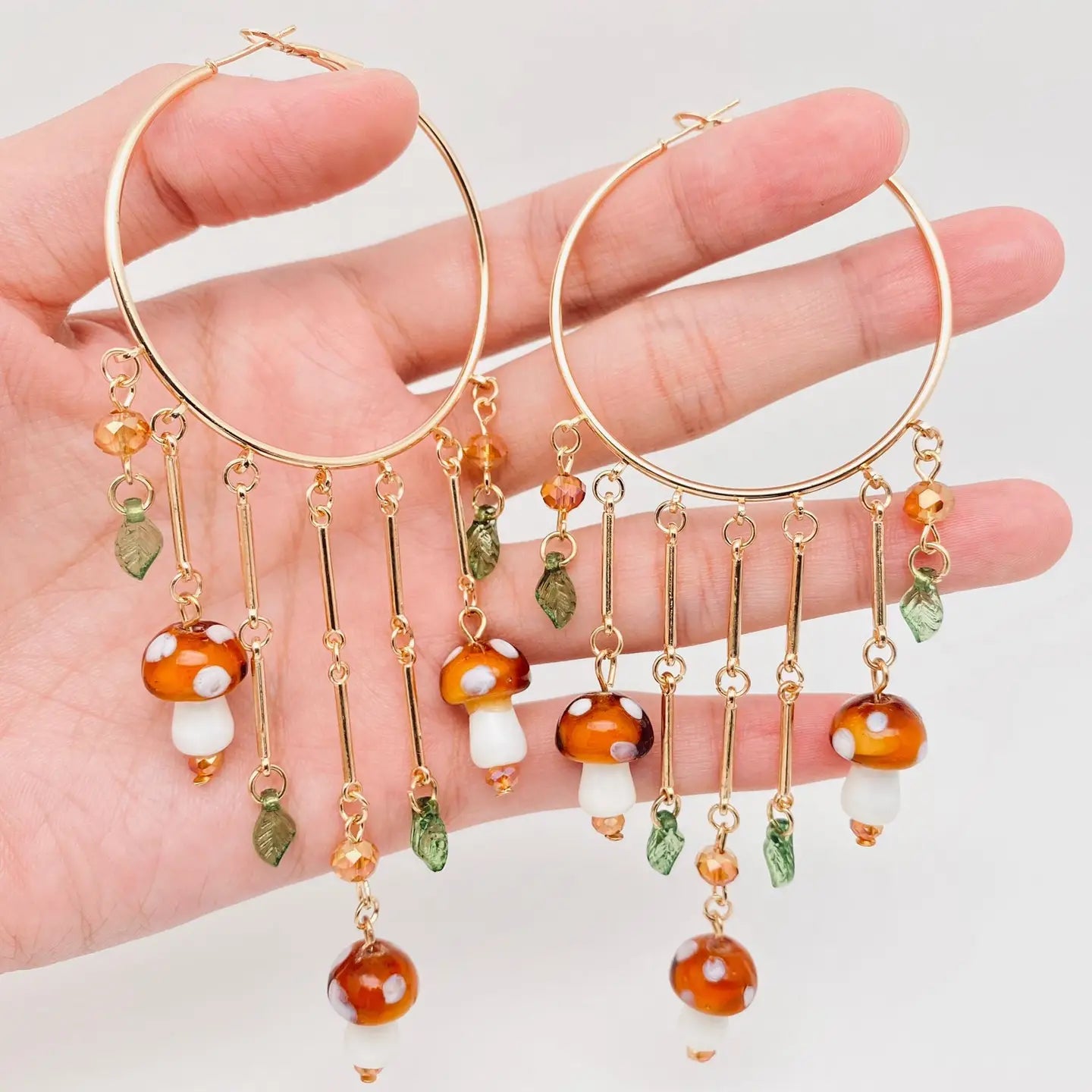 Mushroom Charm Hoop Earrings