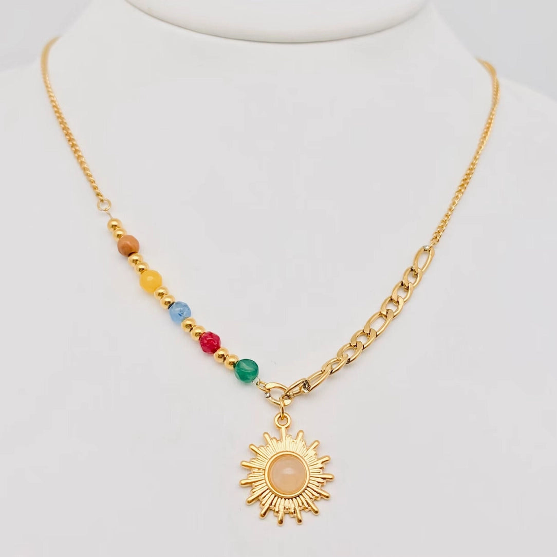 A-Symmetrical Beaded Sun Pendant Necklace