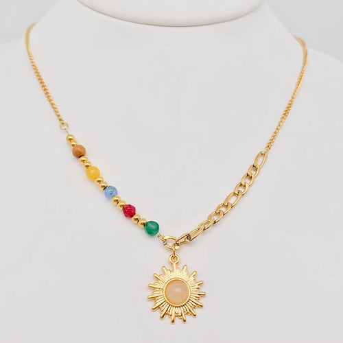 A-Symmetrical Beaded Sun Pendant Necklace