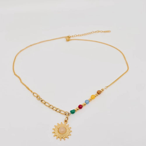 A-Symmetrical Beaded Sun Pendant Necklace