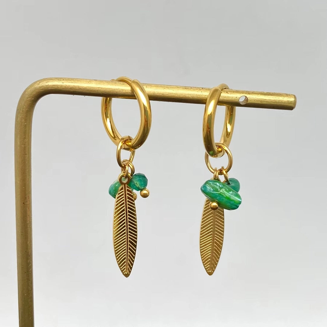 Stone & Feather Charm Earrings
