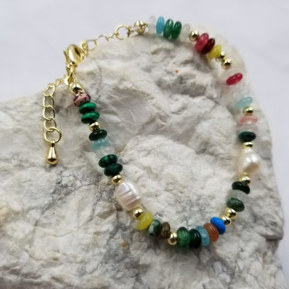 Gemstone Bead & Freshwater Pearl Bracelet