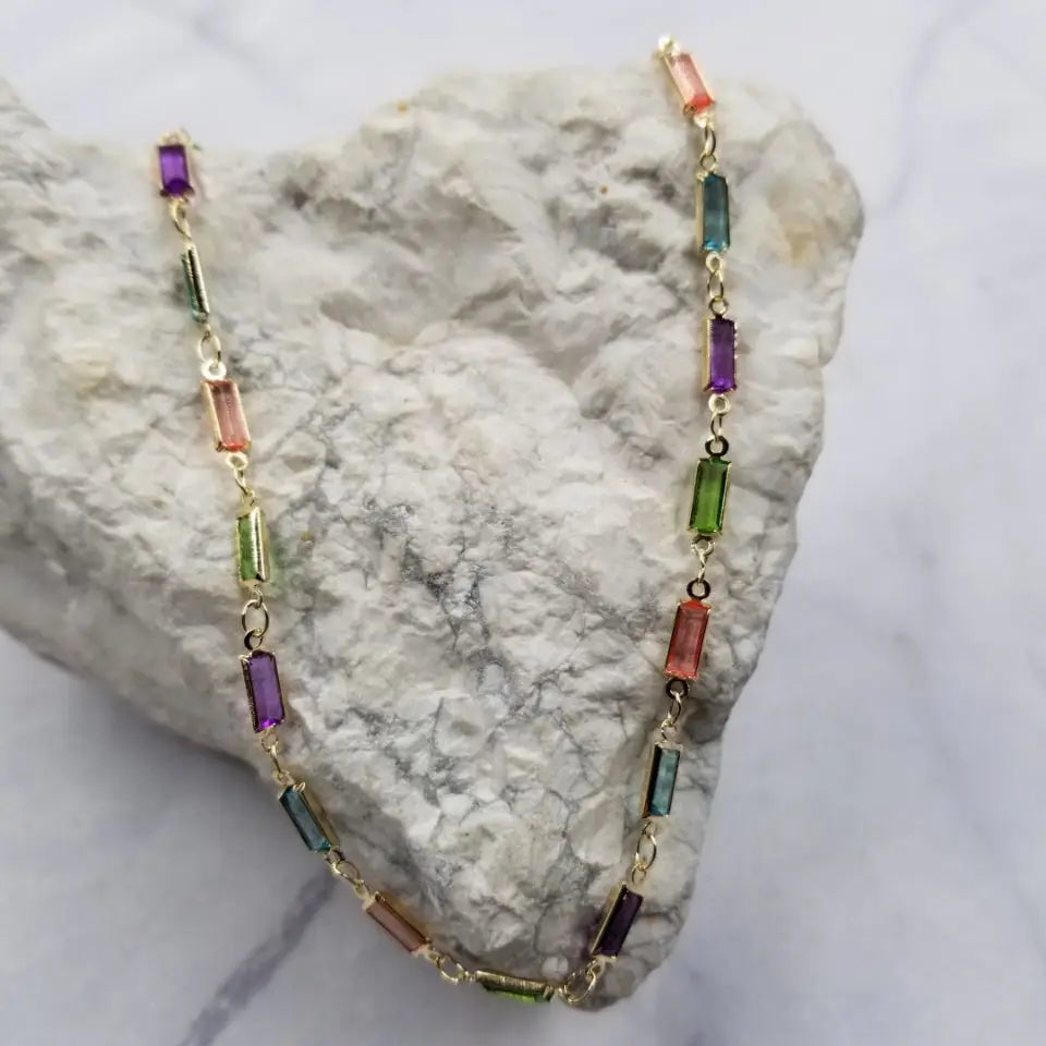 Gold Plated Multicolor Glass Necklace
